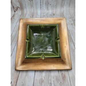 Freeman-McFarlin Mid Century Ashtrays Green and Gold Calif USA 282